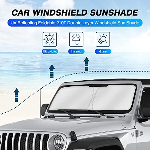 KUST Windshield Sun Shade for 2020-2023 Jeep Gladiator(JT),Sport,Sport S,Overland Rubicon Pickup(NO Sensor) Window Sunshade Sun Visor Protector Foldable Blocks UV Rays Keep Your Car Cooler