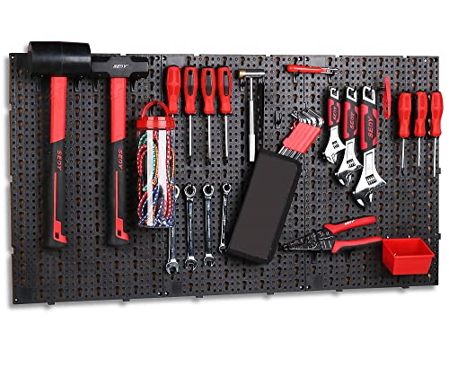 SEDY 8-Pack Pegboard Panel Set, with 81 Hanger Wall Mounted Tool Storage System, Workshop Tool Holder, Wall Hooks Tool Organizer, Utility Rack