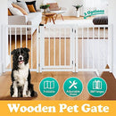 AUSWAY Freestanding Dog Gates with Walk Over Door,Pet Dog Gate Wooden,Foldable Dog Fence Pet Gate Puppy Safety Guard,Indoor Pet Playpen Cat Barrier Protection Net Stair Partition,White with 3 Panels