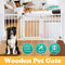 AUSWAY Freestanding Dog Gates with Walk Over Door,Pet Dog Gate Wooden,Foldable Dog Fence Pet Gate Puppy Safety Guard,Indoor Pet Playpen Cat Barrier Protection Net Stair Partition,White with 3 Panels