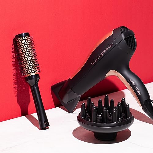 Remington Pro-Air Turbo Hair Dryer, D5220AU, 2400W (AU Plug), Ceramic & Ionic Technology, Salon Professional Results With Less Frizz, Includes Diffuser & Round Brush, Black & Rose Gold