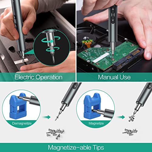 ORIA Electric Screwdriver, 28 in 1 Portable Repair Tools Kit with 24 Bits, Rechargeable Mini Screwdriver Set with USB Charging, 3 LED Lights, Magnetizer for Smartphones, Watches, Toys, Computers, etc