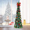 FHOZGECY Pop Up Christmas Tree, 5FT Collapsible Christmas Tree with 30 LED Multicolor Lights, Tinsel Pencil Christmas Tree with Ball Bowknot Gift Box for Indoor, Party, Xmas, Home,Office Decor