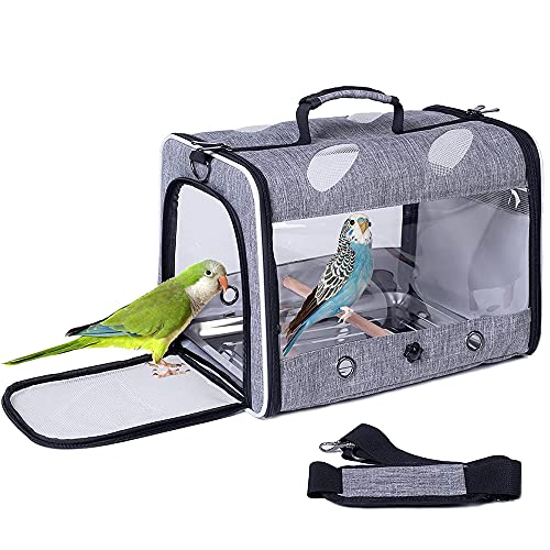 Bird Carrier with Stand Perch, Breathable Bird Travel Cage Parrot Carrier for Hiking, Airline Approved