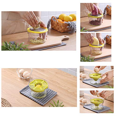 4 in 1Multi-Function Manual Juicer, Citrus Lemon Orange Hand Squeezer Egg Separator with 2 Anti-Slip Reamers, Strainer, Grater and Measuring Cup (13OZ)