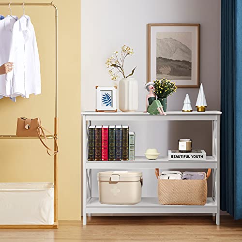 Giantex Industrial 3-Tier Console Table, Rustic Sofa Side Table with Storage Shelf, X-Design Bookshelf Narrow Accent Table for Entryway Hallway Living Room (Model 2, White)