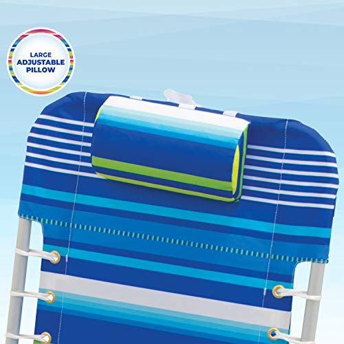 Rio Brands Beach 4-PRio Beach 4-Position Backpack Lace-Up Suspension Folding Beach Chair - Blue/Green Stripe, 24" x 24.75" x 33"