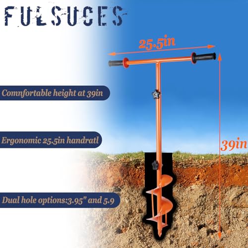 2023 Hole Digger Kit - 25.5×39In Hand Auger Post Hole Digger with 2 Hole Augers (3.95",5.9"), Adapter, Gloves, Non-Slip Handles, and Plant Labels, for Flower, Tree, Seedlings, Umbrella, Fence Holes