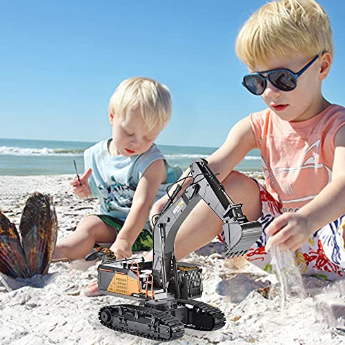 Upgraded Charging Excavator RC Toy 22-Channel Full-Function RC Excavator Sand Engineering Vehicle 1:14 2.4Ghz with Lighting and Sound Effects of Remote Control Engineering Toy Excavator