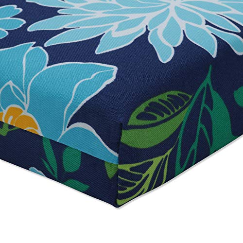 Pillow Perfect Floral Indoor/Outdoor Sofa Setee Bench Swing Cushion with Ties, Weather, and Fade Resistant, 18" x 45", Blue/Yellow Spring Bling, 1 Count