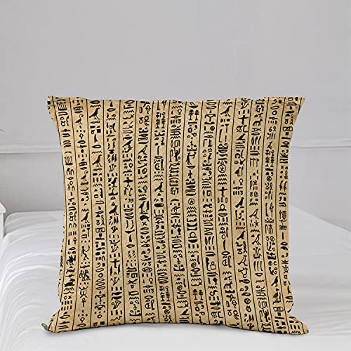 Ambesonne Egyptian Print Travel Blanket, Hieroglyphs Grunge Pattern on Stripes Archeology History Language, Pillow and Comforter Combo Two in One for Camping Dorms, 20" x 20", Sand Brown Black
