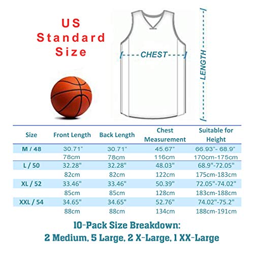 Pack of 10 Reversible Men's Mesh Performance Athletic Basketball Jerseys - Blank Team Uniforms for Sports Scrimmage Bulk - Multi - M, L, XL, XXL Black/White