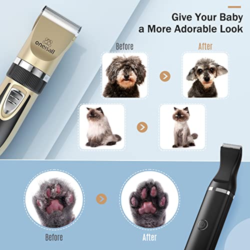 oneisall Dog Grooming Clippers and Dog Paw Trimmer Kit 2 in 1 Quiet Cordless Dog Clippers for Grooming Pet Hair Paws Trimmers for Small Dogs Cats Animals Gold & Black X2N5