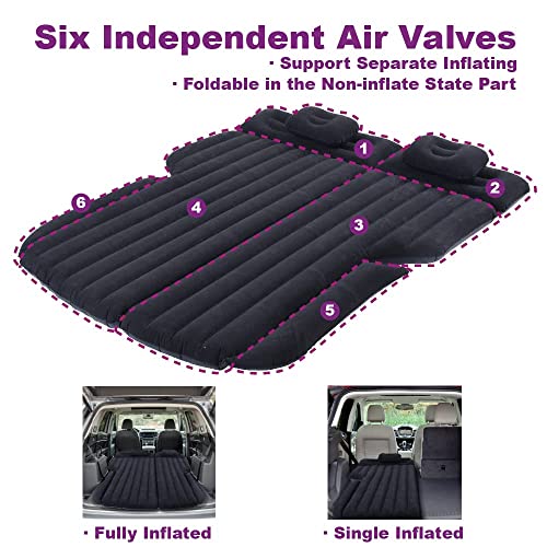 SUV Air Mattress, Car Bed with Electric Air Pump, Inflatable Car Mattress for Back Seat, Flocking Surface Home Sleeping Pad(Black)