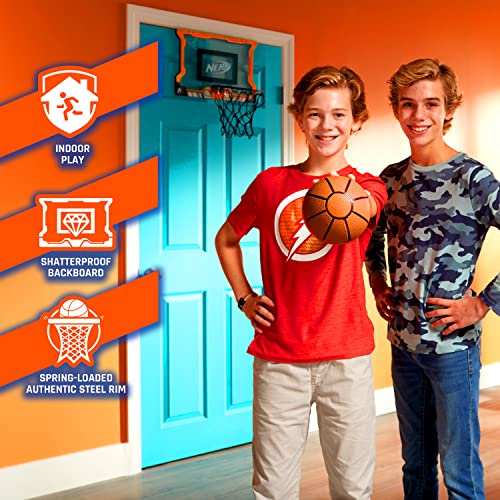 NERF Pro Hoop Basketball Set - Pro Hoop Mini Hoop Set with Mini Basketball - Steel Rim Great for Dunking - Over The Door Basketball Hoops