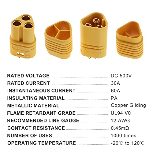 2 Pairs MT60 Motor Connector Male and Female 3-Pin 3.5 mm for RC Car Drone Helicopter Aeroplane