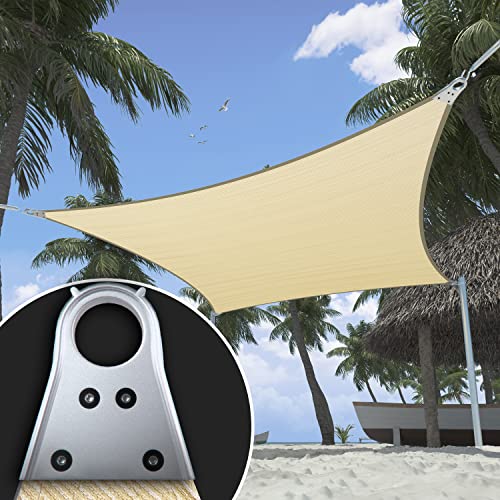 ShadeMart 16' x 20' Beige Rectangle Super Ring Sun Shade Sail Canopy Awning SMTAWR1620,Commerical Grade, Reinforced Corners, Edges & 260 GSM Permeable Fabric - Customized Available - 5 Years Warranty