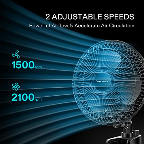 VIVOSUN AeroWave A6 Grow Tent Clip Fan, Patented Portable Auto Oscillating Fan 6" with 2-Speed, Strong Airflow but Low Noise, and Fully-Adjustable Tilt for Hydroponic Ventilation, Black, 2-Pack