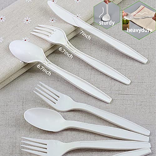 100 Count Disposable Fork Spoon Knife Utensils Cutlery Set Biodegradable Plant-Based Compostable Party Durable Heavy Duty (Spoon 50, Fork 50)