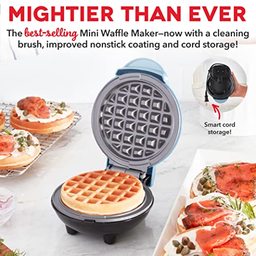 DASH Deluxe Mini Maker for Individual Waffles, Hash Browns, Keto Chaffles with Included Brush and Cord Wrap, and Easy to Clean Non-Stick Surfaces, 4 Inch, Dream Blue