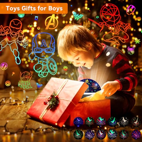 MOKOQI Kids Light Projector Superhero Toys for Boys 5-7 Avengers Night Light Projector for Kids Room, 360 Degree Rotation Toddler Nightlights with Spiderman and Star Projector