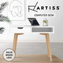 Artiss Computer Desk Solid Wood Legs White Desktop Office Laptop Desks Study Student Table, Home Furniture for Room, Drawer Cabinet Anti-Scratch Base Open Shelf