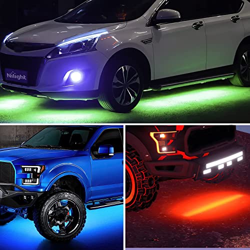 Nilight 4Pcs Car Underglow Neon Accent Strip Lights 252 LEDs RGB 8 Color Sound Active Function Music Mode with Wireless Remote Control Underbody Light Strips for Car Van SUV Truck