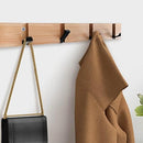 Coat Rack Wall Mounted Entryway Hanging Heavy Duty Wooden Clothes Hook Rack with 5 Folding Stout Hooks Space Saving Retractable Wall Hanger with Smooth Surfaces