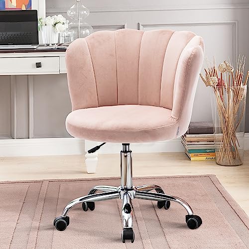 Recaceik Velvet Home Office Chair, Modern Adjustable Swivel Shell Desk Chair for Living Room Upholstered Cute Vanity Chair with Wheels, Comfy Task Chair Accent Chair for Living Room