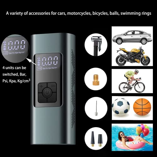 Tyre Inflator Portable Air Compressor, Cordless 6000mAh Backpack Digital Air Pump for 2 Car Tyres/Time, 140PSI DC 12V Auto-Off Tyre Pump with Pressure Gauge for Car, Bike, Balls, Power Bank w/LED Light