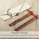 Zomchain Chopsticks Dragon and Phoenix with Holder and Carrying Bag Chinese Gift Set 2 Pairs Red