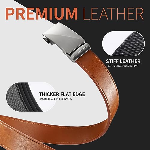 Zitahli Mens Belt Leather - Ratchet Belt for Men Dress Pant Shirt Oxfords,Micro Adjustable Black Brown Belt,Trim To Fit, Brushed Metal-brown 01, 34" to 40" Waist Adjustable