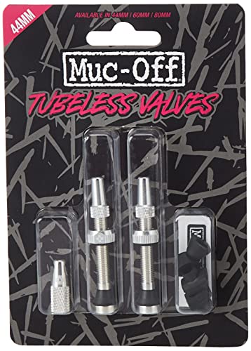 Muc-Off 20161 Silver Tubeless Presta Valves, 60mm - Premium No Leak Bicycle Valves with Integrated Valve Core Removal Tool