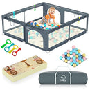 Baby Playpen with Mat 180×150cm, Baby Play Pen Extra-Large Playpens Play Mat with 50 Balls Pit, 4X Handlers, Baby Playmat, Basket Net for Toddler Babies with Breathable Mesh, Christmas Gifts