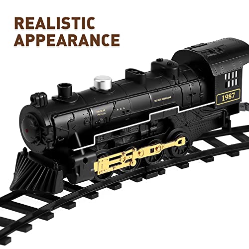 TOYANDONA Electric Train Set for Kids, Battery-Powered Train Toy Set with Smokes, Lights & Sound Include 4 Cars and 18 Tracks, Classic Toy Train Set Gifts for 3 4 5 6 Years Old Boys Girls