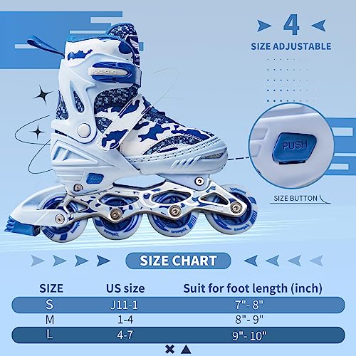Adjustable Roller Blades, Inline Skates for Girls Kids, Light Up Adult Roller Blades Skates for Boys Girls Children Teens Women Outdoor Indoor (Sky Blue Camo, Medium - Big Kids (1-4 US))