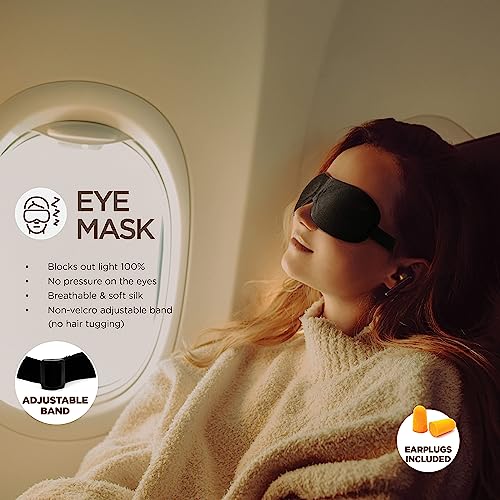 Airplane Neck Pillow Includes Travel Pillow + Eye Masks + Earplugs for Travel, 100% Pure Memory Foam Travel Pillow, 3 Pc Travel Kit