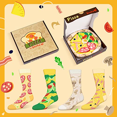 Pizza Sushi Sandwich Box Funny Socks for Men Women Teens - Fun Novelty Crazy Funky Food Cotton Socks Birthday Christmas Gifts, B Men Pizza 4 Pairs, Medium