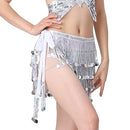 ZLTdream Belly Dance Fringe Hip Scarf Wrap Skirt Festival Four-Rows Bling Sequins Tassel Skirt Rave Shinny Glitter Skirt, Silver, One Size