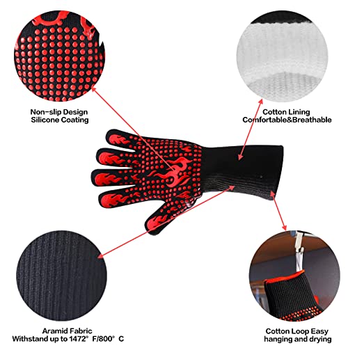 BBQ Gloves,800 ℃ / 1432 ℉ Heat Resistant Oven Gloves,Grilling Gloves,Non-Slip Silicone Oven Mitts,Kitchen Cooking Baking Gloves,for Cooking,Baking,Grilling