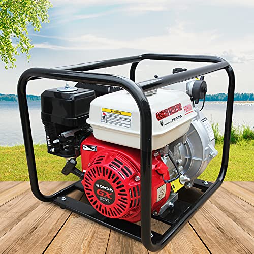 Black Eagle 2" Twin Impeller High Pressure Water Pump - 6.5HP Genuine HONDA GX200 Engine - Heavy-duty Petrol Fire Fighting High Flow Water Transfer Pump with Superior Reliability - 115m Pump Lift