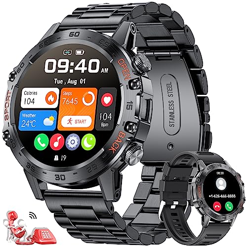 Smart Watch for Men Bluetooth Calls,1.39"HD Militarily Fitness Tracker with Heart Rate Sleep Monitor,100+Sports Modes,IP68 Waterproof,400mAh Sports Smart Watch for Android iOS Black