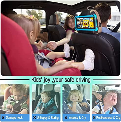 iXTRA Tablet Holder for Car, Universal Car Headrest Mount Holder for Kids in Back Seat with Soft Silicon Holder Net and Anti-Slip Strap, Fits All 7-10.5 Inch Tablets/iPads and Other Devices