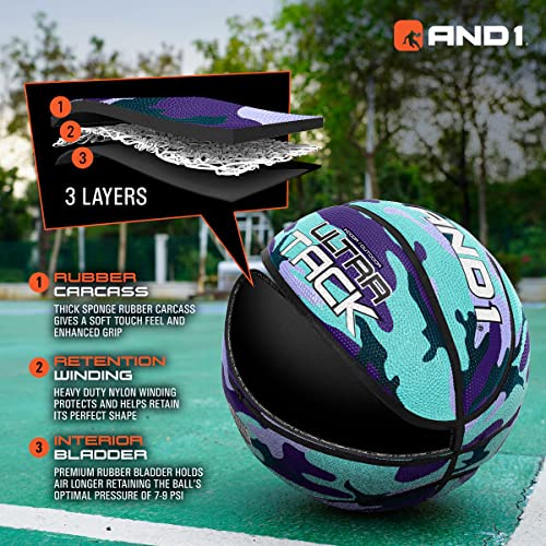 AND1 Ultra Grip Basketball: Official Regulation Size 7 (29.5 inches) Rubber - Deep Channel Construction Streetball, Made for Indoor Outdoor Basketball Games