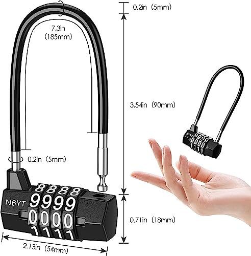 Newest 4 Digit Combination Padlock, Resettable Padlock with Steel Cable Rope, Outdoor Waterproof Resettable Padlock for Gym Locker, Hasp Cabinet, School, Fence Gate