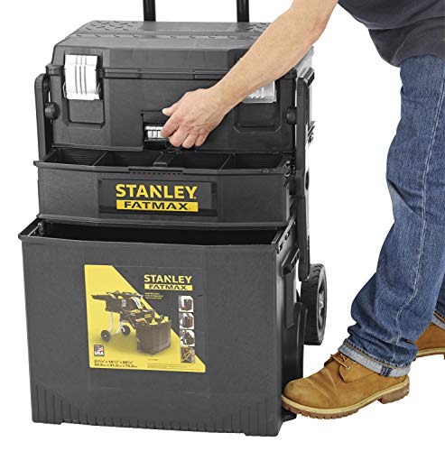 STANLEY FATMAX Cantilever Rolling Toolbox Trolley, 4 Level Workstation with Portable Tote Tray for Tools and Small Parts, 1-94-210