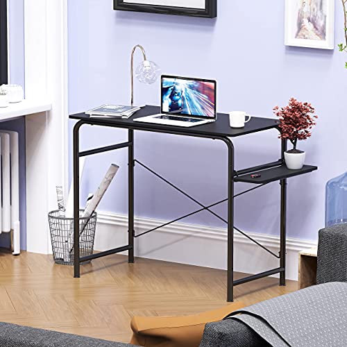 SHW Small Gaming Home Office Computer Desk with Shelf, Black