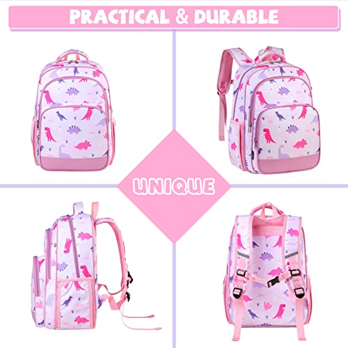 Backpack for Girls,VASCHY Large Lightweight Kids Backpack for Preschool/Primary/Elementary School Bookbag for Teens Travel Gifts Daycare Dinosaur Pink