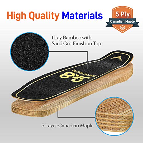 SereneLife Complete Standard Skateboard Mini Cruiser - 6 Ply Canadian & Bamboo Maple Deck Complete Double Kick Skate Board W/ 5" Aluminum Trucks - for Kids, Teens, Adults - SL5SBGR (Aqua)