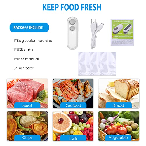 AMIR Mini Bag Sealer, [Newest] USB Rechargeable Heat Sealer, 2 in 1 Heat Cutter & Sealer, Handy Chip Bag Resealer, Kitchen Gadget for Snack Cookies Plastic Bags Foods Storage Fresh (White)
